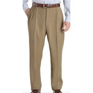 Ballin Mens Khaki Polyester Rayon Pleated Cuffed Dress Work Pants Size 38 x 28